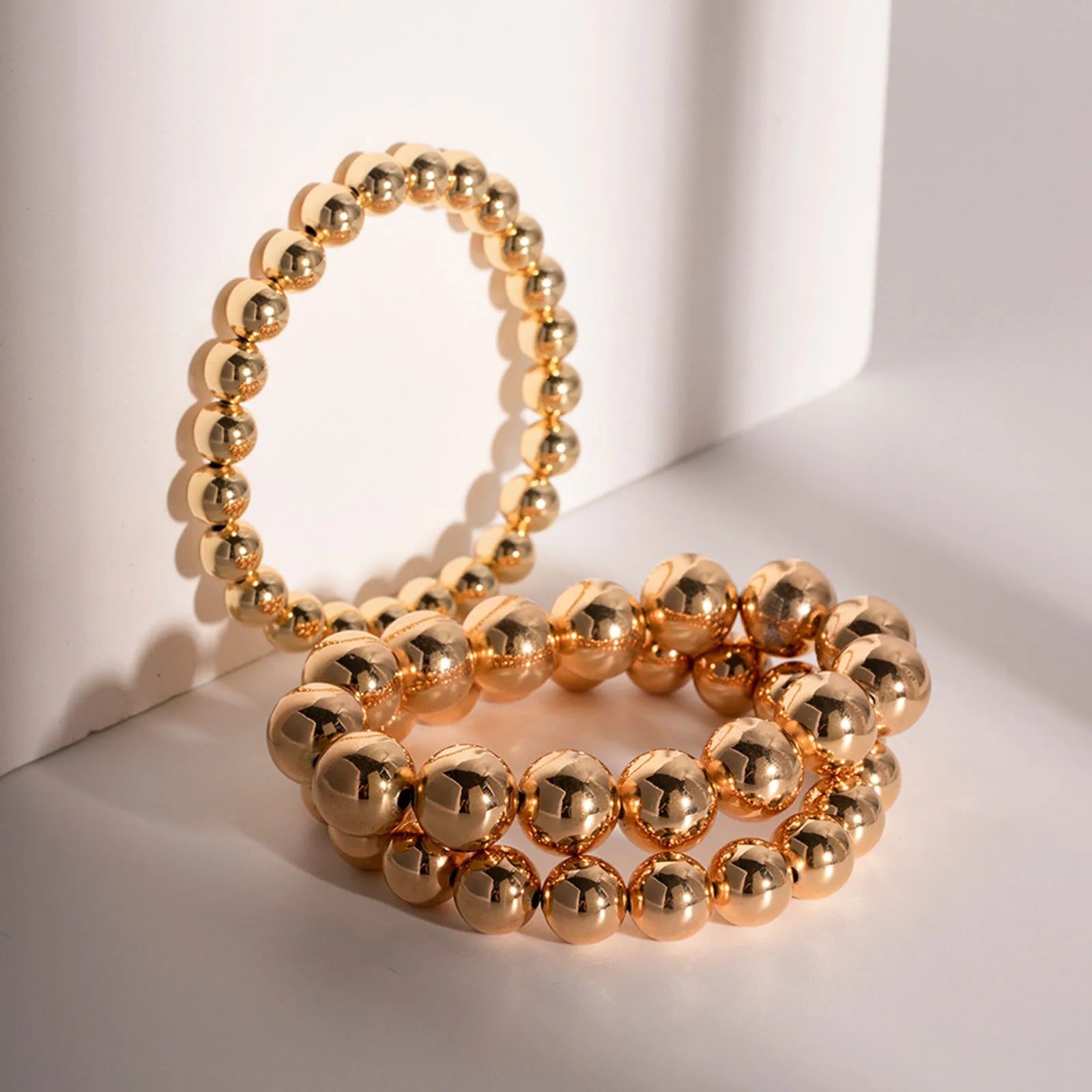 Stylish Simple 18K Real Gold Plated Beaded Bracelet For Women Jewelry Elastic Dainty Bracelets Delicate Bracelets Unisex Party