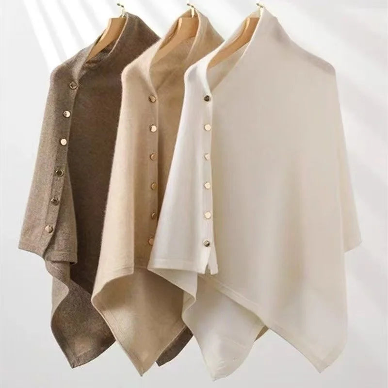 2025 New Large Shawl for Womens Spring and Autumn Fashion Versatile Diagonal Buckle Loose High-end Cape Knitted Shawls