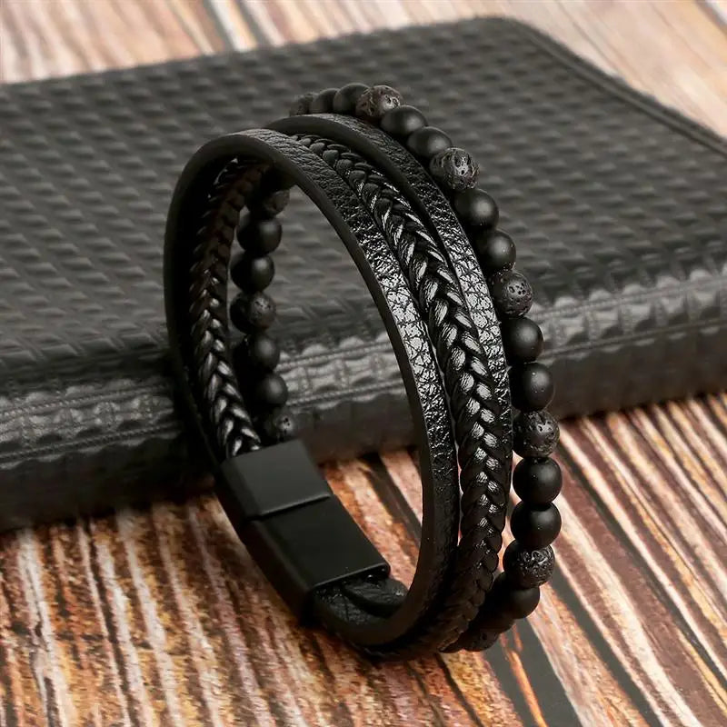 Classic Hand-Woven Leather Bracelet 19/21/23cm Multilayer Leather Men Bracelets Punk Bangle for Friend Charm Jewelry Gifts
