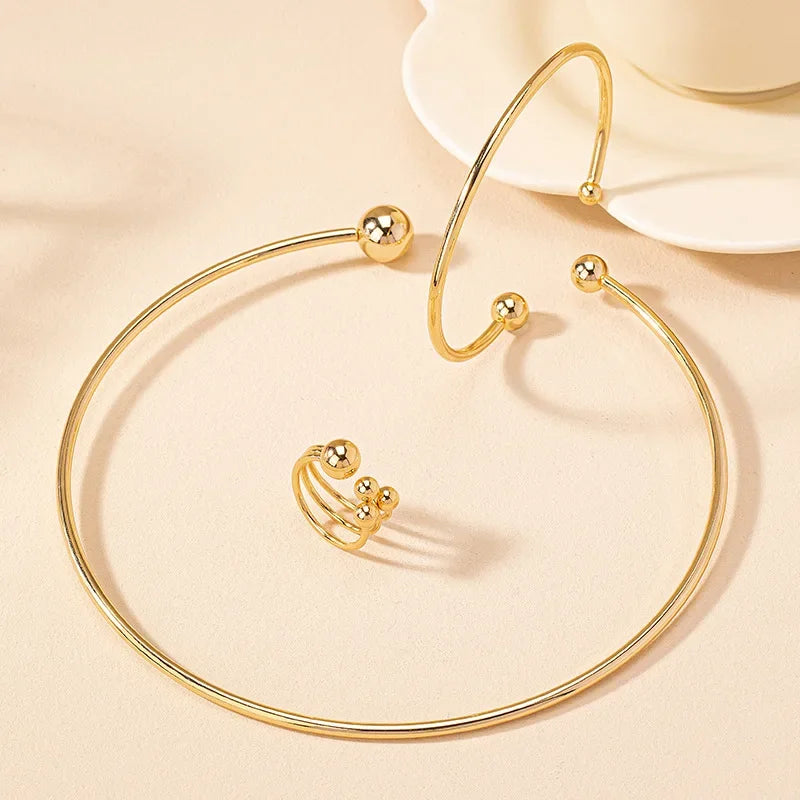 Jewelry Set For Women Smooth Opening Minimalist Ring Bracelet Necklace Fashion Geometric Party Gift Holiday DS012