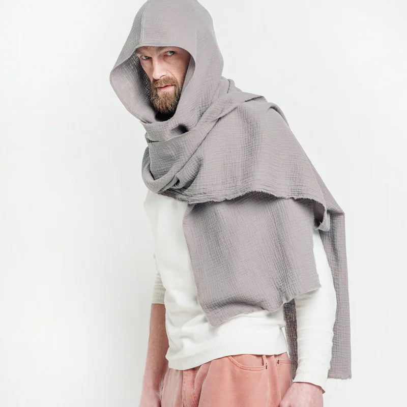 New European and American Men's Scarf with Hat Retro Cotton and Linen Scarf Autumn and Winter Warm Outdoor Sand Dune Shawl