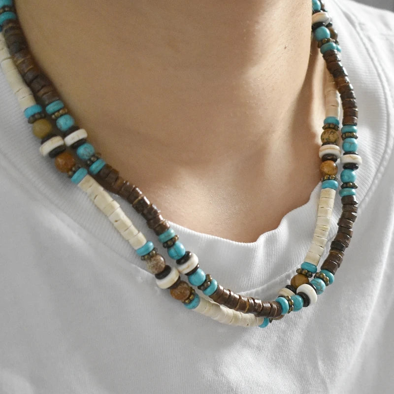 Natural Wood Beaded Short Choker Necklace for Men Trendy Small Beads Collar 2024 Fashion Jewelry on Neck Accessories Male Gift