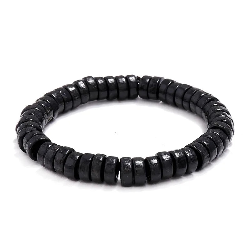 Wooden Beaded Elastic Bracelets & Bangles for Men and Women Vintage Jewelry Wrist Accessories Small Gifts Black Brown Beige Blue