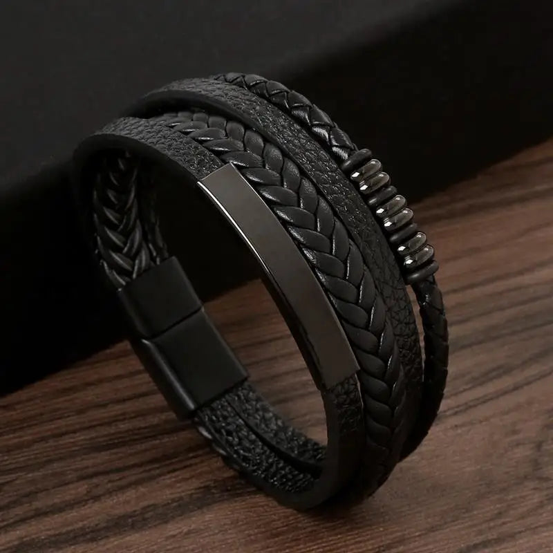 Multilayer Stainless Steel Insert Bracelet Viking Leather Bracelets for Men Braided Bangles Punk Jewelry Homme Accessories