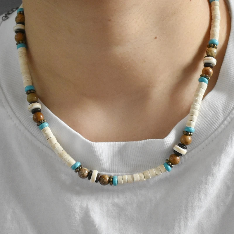 Natural Wood Beaded Short Choker Necklace for Men Trendy Small Beads Collar 2024 Fashion Jewelry on Neck Accessories Male Gift
