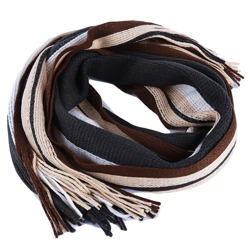 Men's Scarf Winter Comfortable Soft Warm Wool Windbreak Cold-proof Youth Fashion Casual Stripe Male Knitted Scarf
