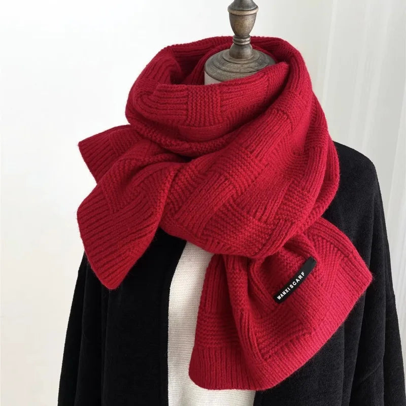 Korean Style Knitted Scarf for Men Women Autumn Winter Solid Color Fashion Simple Literary Thicken Warm Long Neckerchief Bufanda