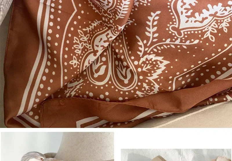 Women Scarf 70cm Black Hip Hop Bandana Kerchief Paisley Printed Hijab Headwear Wrist Hairwrap Square Scarves Print Handkerchief