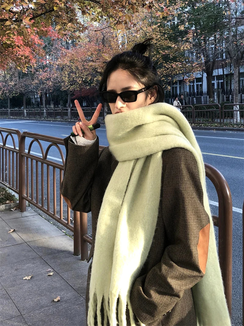Women Thick Shawl Wraps Scarf Winter Warm Fashion Solid Color Pashmina Scarves Long Tassel Hijab Stoles Bufanda Mujer