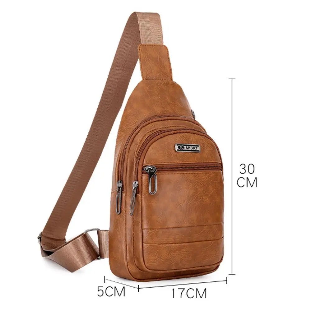 Fashion Men Bags Leather Chest Shoulder Crossbody Bag Zipper Pack Sling Shoulder Bag Outdoor Travel Bags