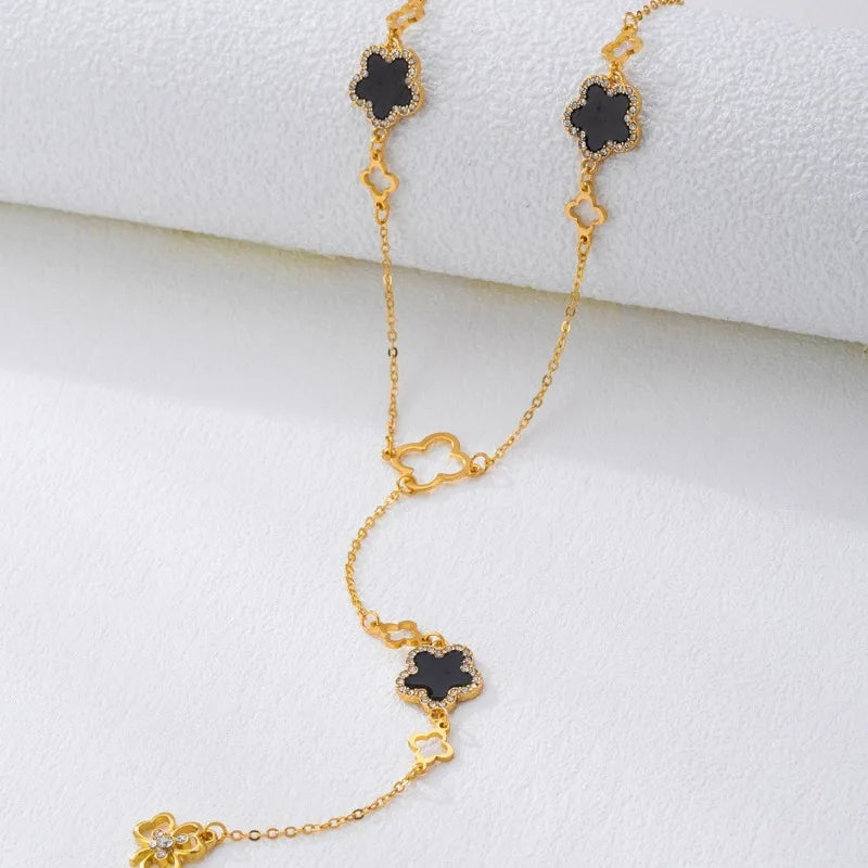 Necklace For Women Girls Oil Drop Flower Clover Y Sweater Chain Banquet Party Holiday Fashion Jewelry CN068