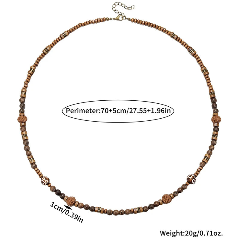 Bohemian Vintage Style Men's Wooden Bead Necklace - Long-Style Neck Jewelry