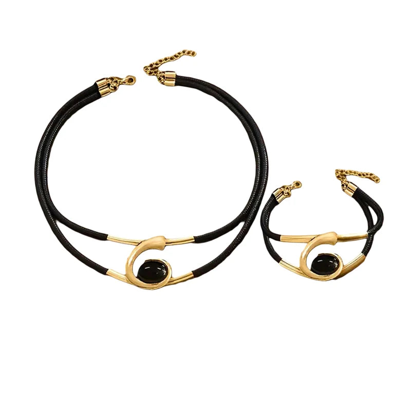 HEZIOWYUN Bohemian Jewelry Sets for Women Stylish Layered Design Chain Bracelet and Chain Necklace 2 Pcs Set