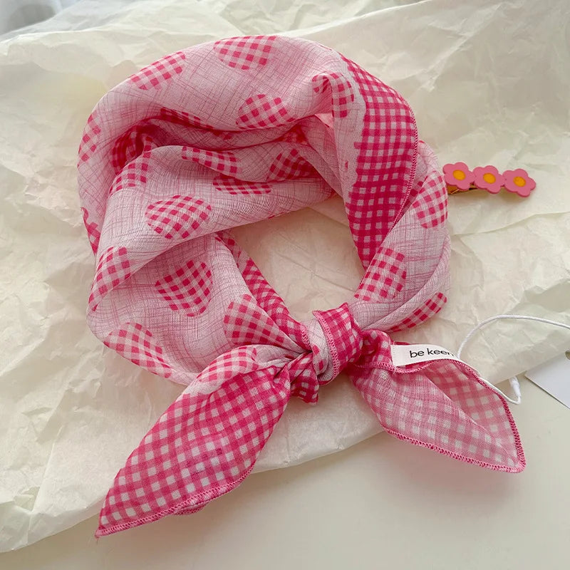 Women's Silk Scarf Fresh Breathable Soft Artistic Decorative Small Silk Scarf Retro Versatile Floral Cotton Linen Square Scarf