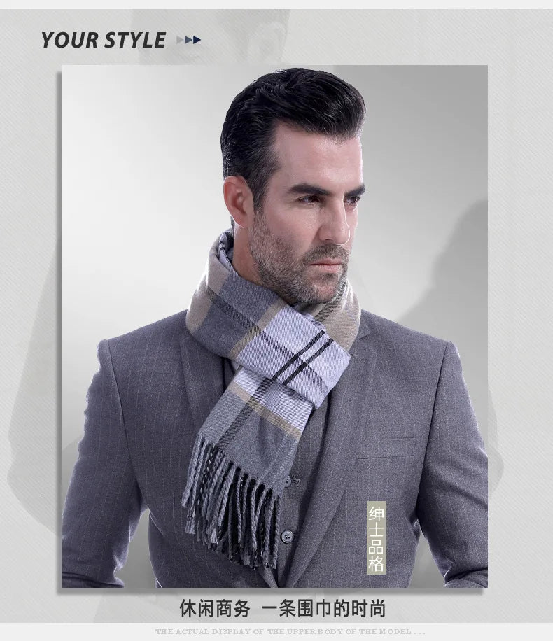 Classic Scarf for Man Winter Imitation Cashmere Scarves Luxury Brand Scarfs Keep Warm Outdoor Neckerchief Men Shawl Wrap Gift