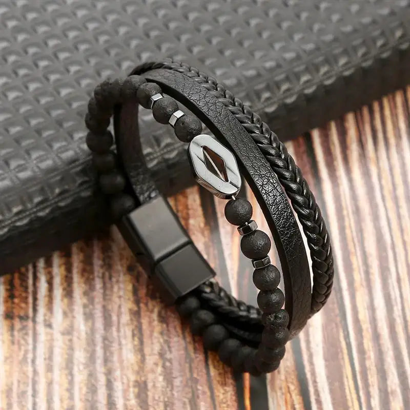 Classic Hand-Woven Leather Bracelet 19/21/23cm Multilayer Leather Men Bracelets Punk Bangle for Friend Charm Jewelry Gifts