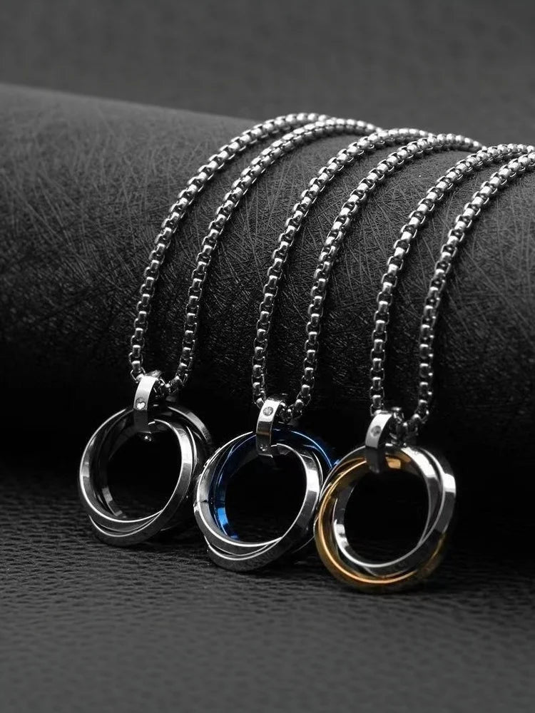 Men's Hip-hop Three-ring Necklace - Stainless Steel, Simple Refined with Minor Personality | Trendy Pendant Jewelry Gift