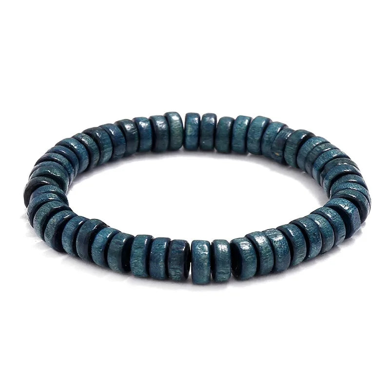 Wooden Beaded Elastic Bracelets & Bangles for Men and Women Vintage Jewelry Wrist Accessories Small Gifts Black Brown Beige Blue