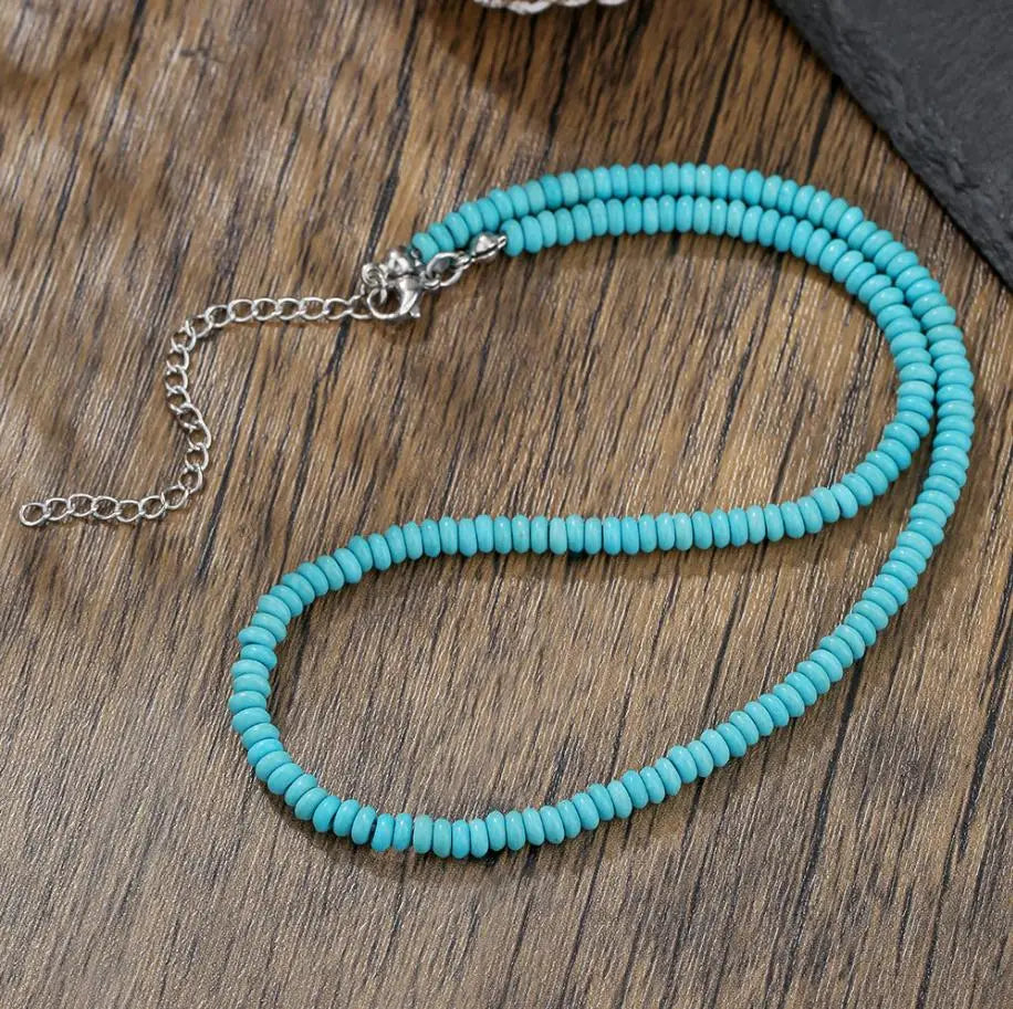 Available Necklace for Women Natural Turquoise Beaded Jewelry Double Teardrop Pendant Turquoise Beautiful Elegant Necklace