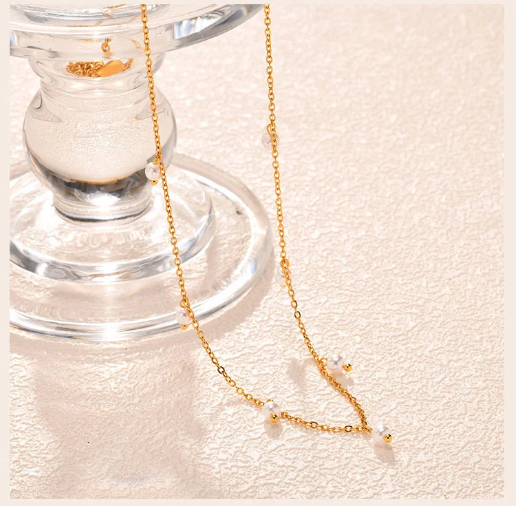 Pearl Choker Necklace for Women, 18K Gold Plated Stainless Steel Chain Necklace Adjustable, Everyday Jewelry Gift