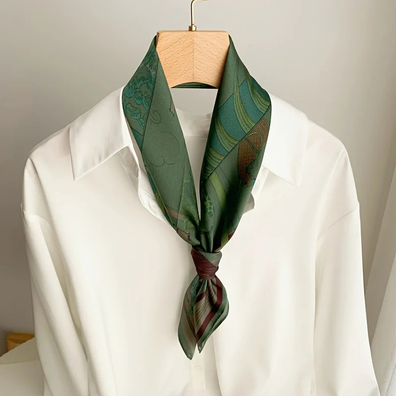 Women's Fashion Soft Satin Scarf Vintage Style Versatile Green Square Scarf Lightweight Shawl Windproof Sun Protection Hairbands
