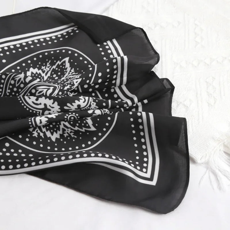 Women Scarf 70cm Black Hip Hop Bandana Kerchief Paisley Printed Hijab Headwear Wrist Hairwrap Square Scarves Print Handkerchief