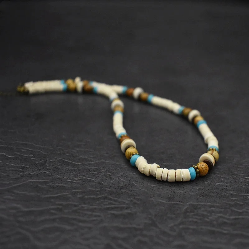 Natural Wood Beaded Short Choker Necklace for Men Trendy Small Beads Collar 2024 Fashion Jewelry on Neck Accessories Male Gift
