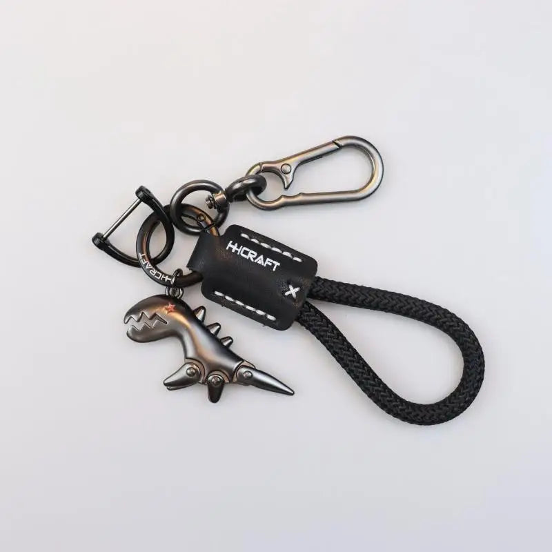 Motorcycle Decoration Accessories Little Dinosaur Car Keychain Single Leather Woven Rope Metal Keychain Handbag Pendant