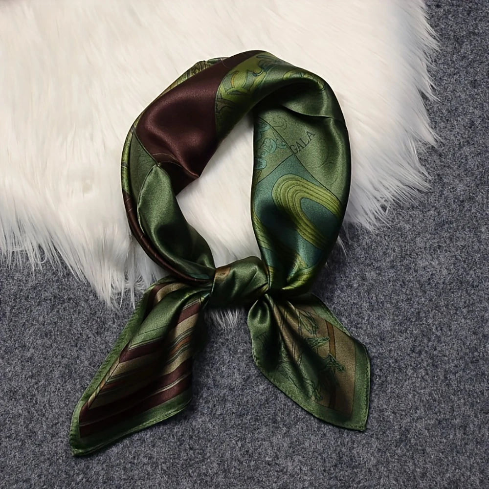 Women's Fashion Soft Satin Scarf Vintage Style Versatile Green Square Scarf Lightweight Shawl Windproof Sun Protection Hairbands