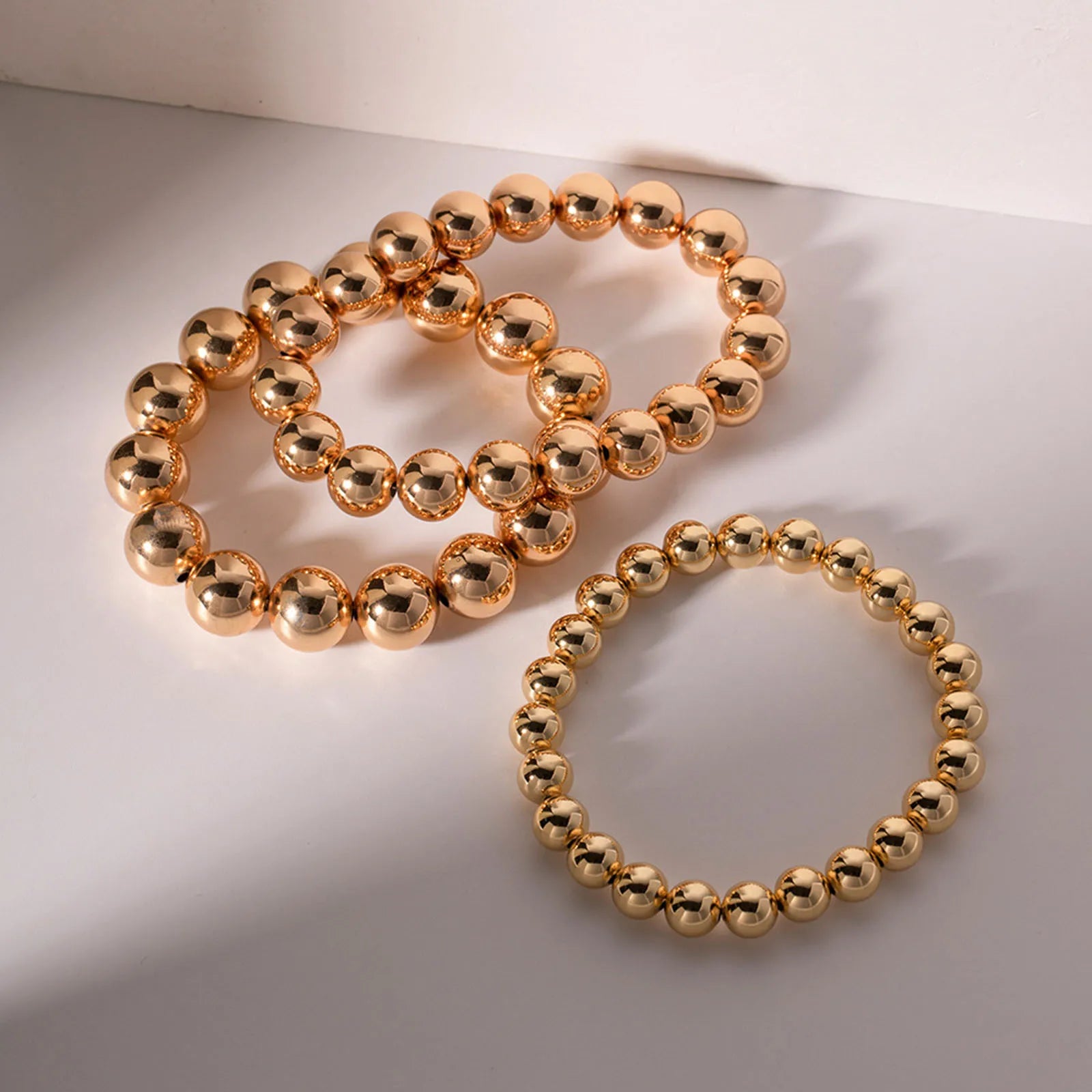 Stylish Simple 18K Real Gold Plated Beaded Bracelet For Women Jewelry Elastic Dainty Bracelets Delicate Bracelets Unisex Party