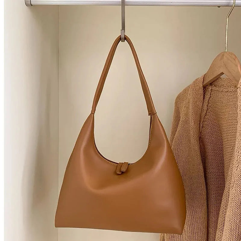 Women Tote Bag Fashion Underarm Pouch Large Capacity PU Leather Shoulder Bags Retro Casual Portable Bucket Bags For School Work