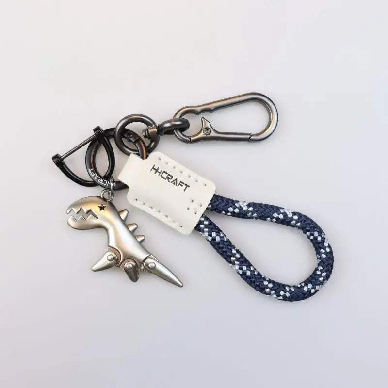 Motorcycle Decoration Accessories Little Dinosaur Car Keychain Single Leather Woven Rope Metal Keychain Handbag Pendant