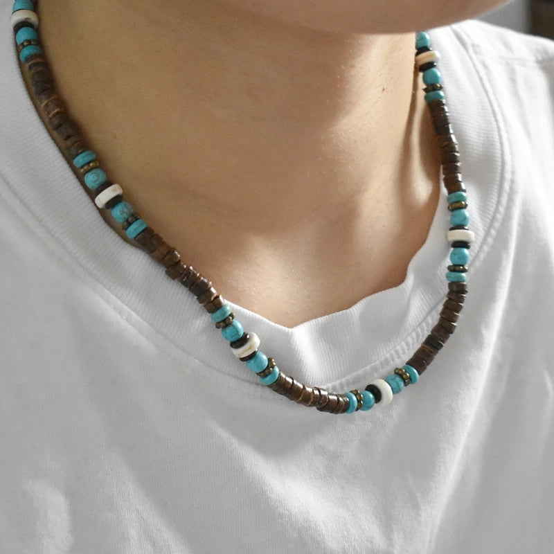 Natural Wood Beaded Short Choker Necklace for Men Trendy Small Beads Collar 2024 Fashion Jewelry on Neck Accessories Male Gift