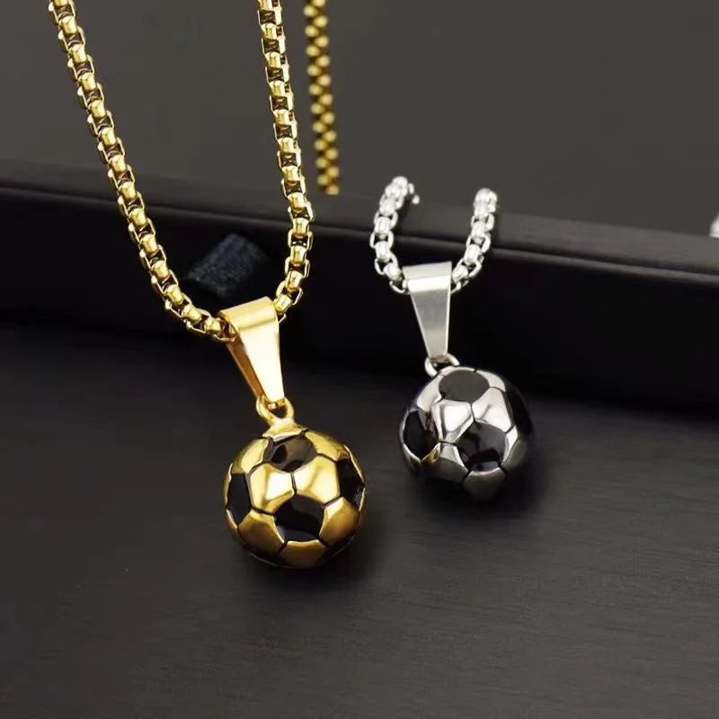 Football Necklace Men's Titanium Steel Non Fading Creative Sports Style European And American Stainless Steel Jewelry Pendant
