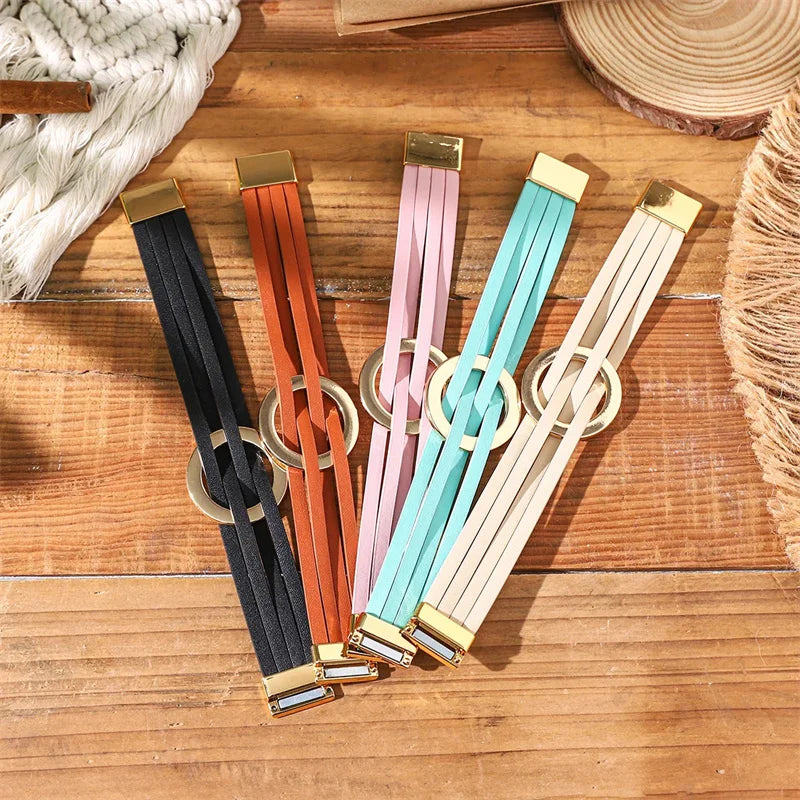 Leather Bracelets For Women 2026 Fashion Bracelets & Bangles Elegant Multilayer Wide Wrap Bracelet Female Jewelry Gift