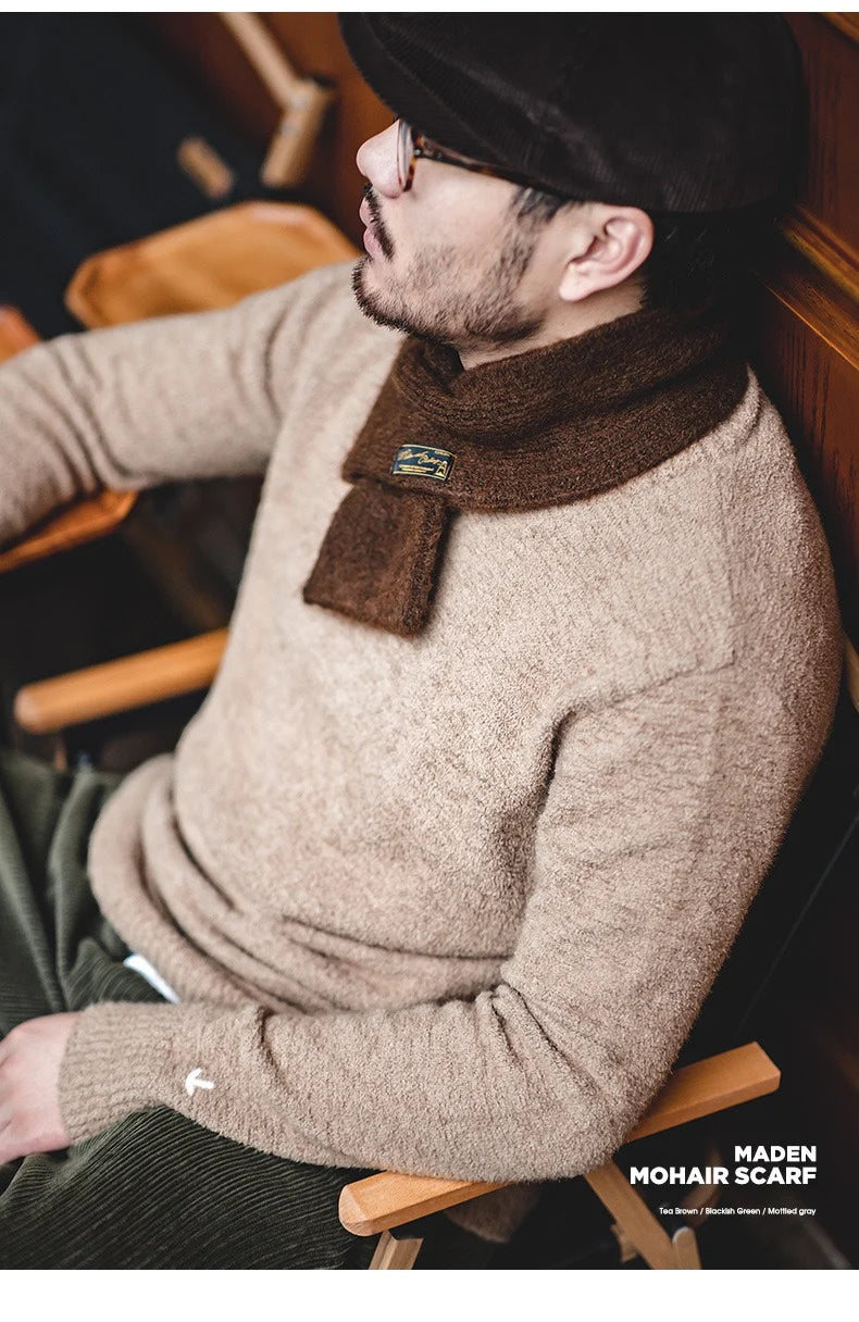 Maden Workwear Japanese Sle Retro Knitted Scarf Windproof Warm Woolen Men's Women's  Color Ne Warmer Autumn Winter