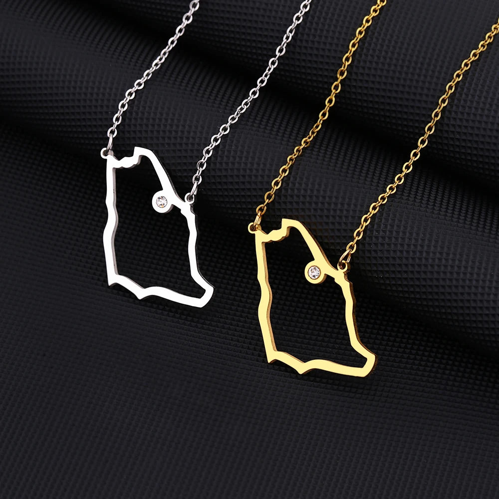 Fashion Saudi Arabia Map Flag Pendant Necklace Stainless Steel Arab Emblem Men Women Ethnic Map Jewelry Patriotic Gift