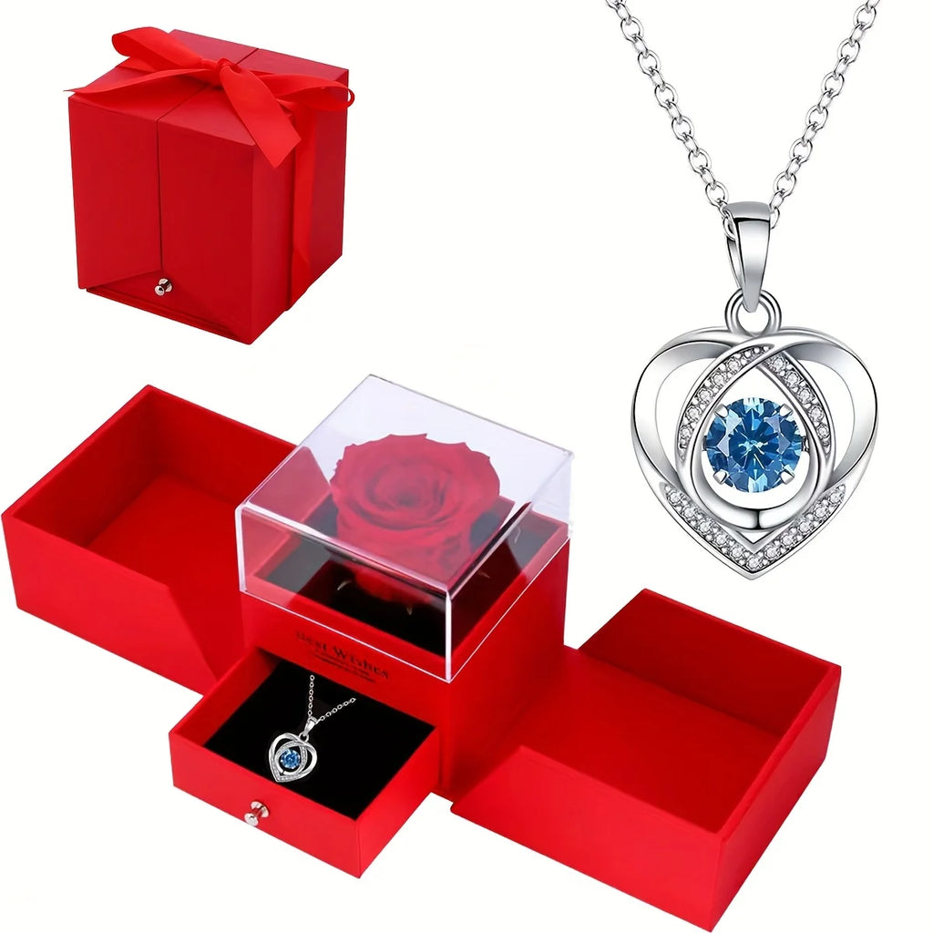 Women's Double Heart Necklace in Rose Gift Box - Elegant I Love You Jewelry Gift Suitable for Mother, Wife, Girlfriend 