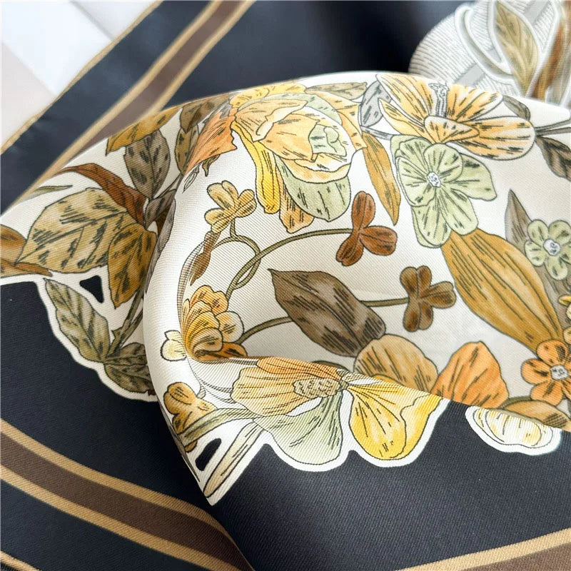 90 Silk Scarf Ladies 100% Real Silk Scarf Neckerchief Floral Printed Womens Fashion Elegant Silk Shawl Foulard Female Gifts