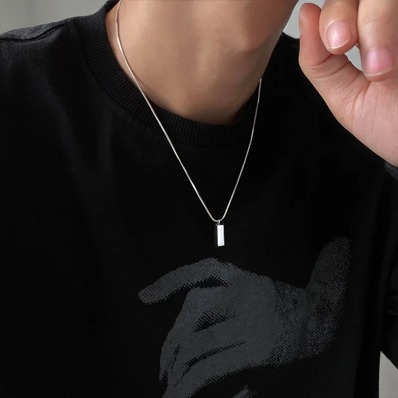 Fashion Creative Men Geometric Necklace Pendant Rectangle Cool Titanium Chain Boyfriend Necklace for Men Gift Jewelry Collar
