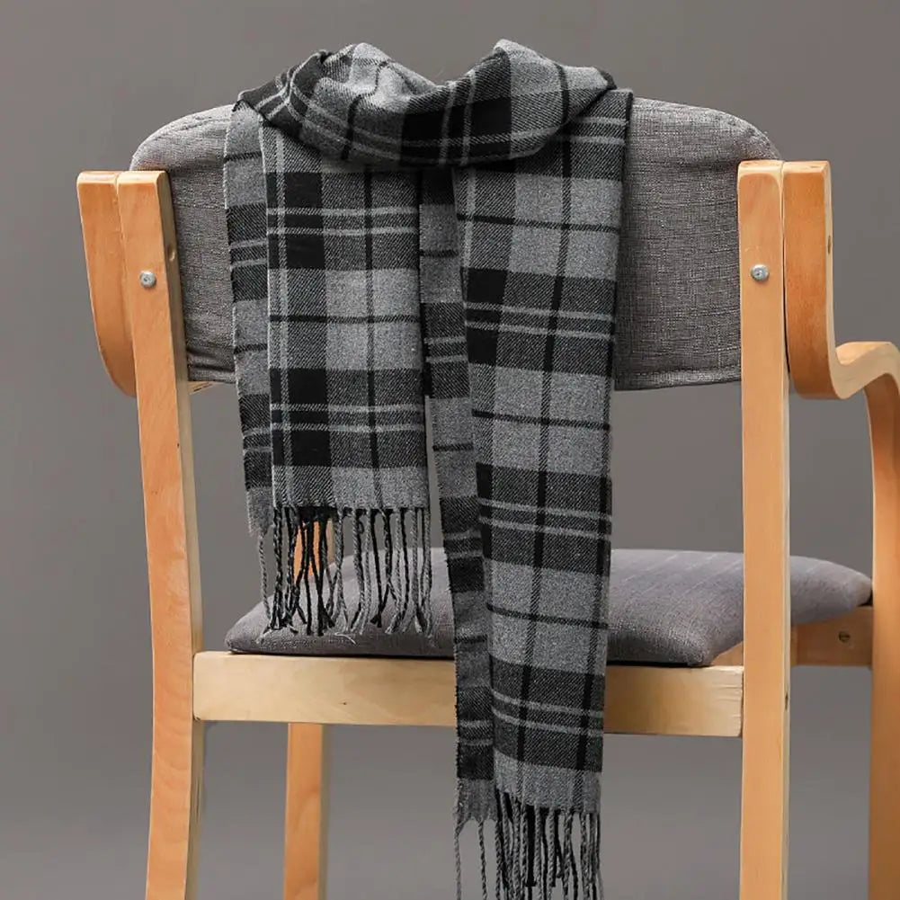 Men's Scarf Winter Warm Cashmere Classic Scarves Plaid Fringed Tassels Business Long Scarf Wraps Camping Hiking Scarf Shawl