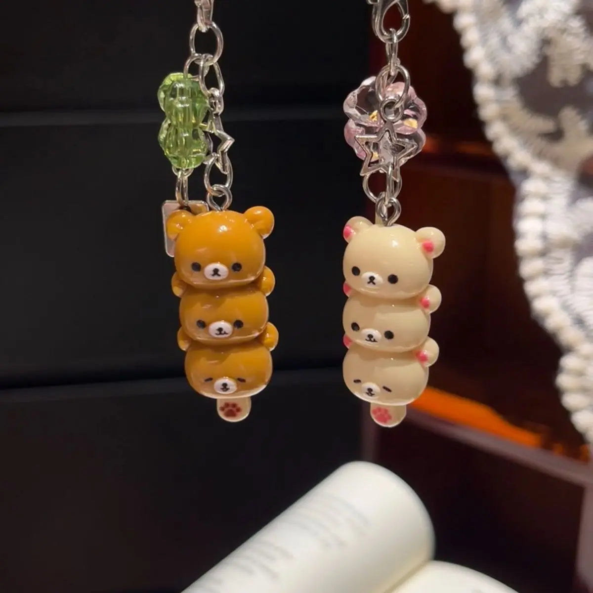 Cute Rilakkuma Keychain Cartoon Bear Brother Sister Mobile Phone Chain Couple Best Friend Accessory Pendant Sugar Coated Haws