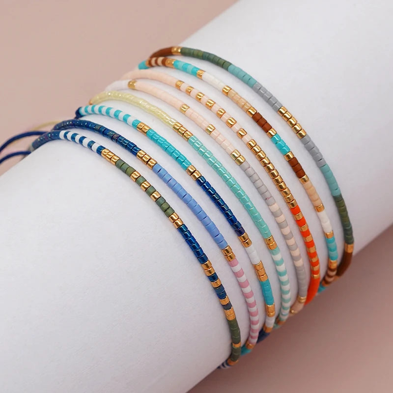 Simple Handmade Beaded Bracelets For Women Girls Bohemian Style Colorful Adjustable Bracelet Jewelry