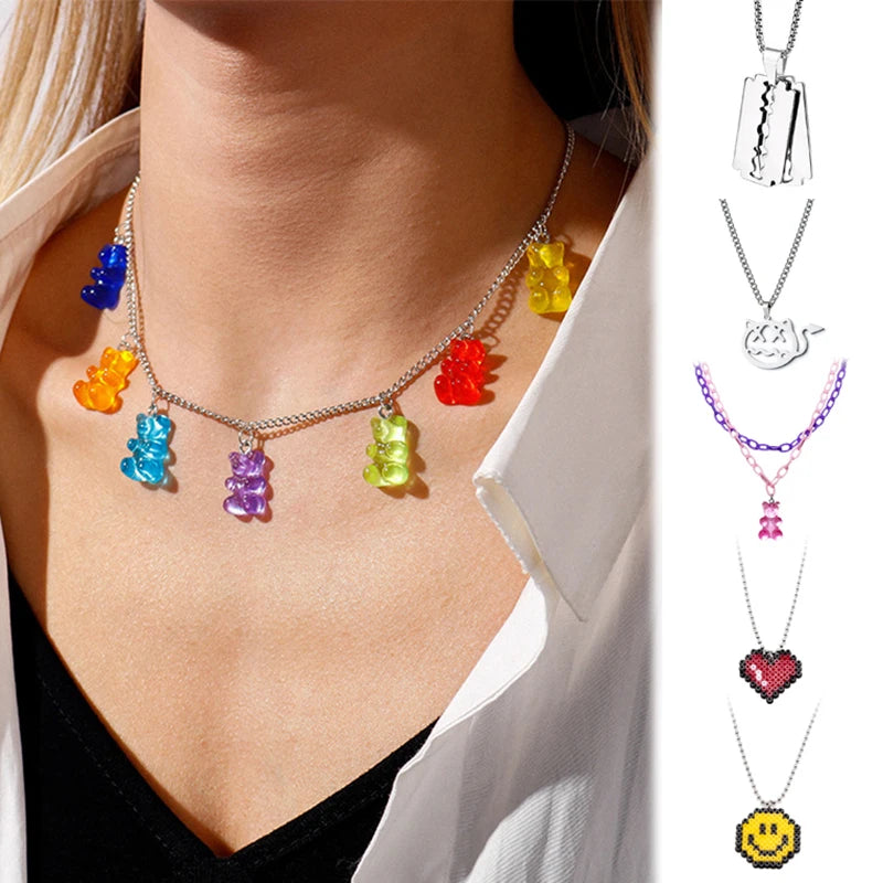 Necklace For Women Cute Girls Animal Sweet Heart Butterfly Fashion Party Rap Gummy Bears Blade