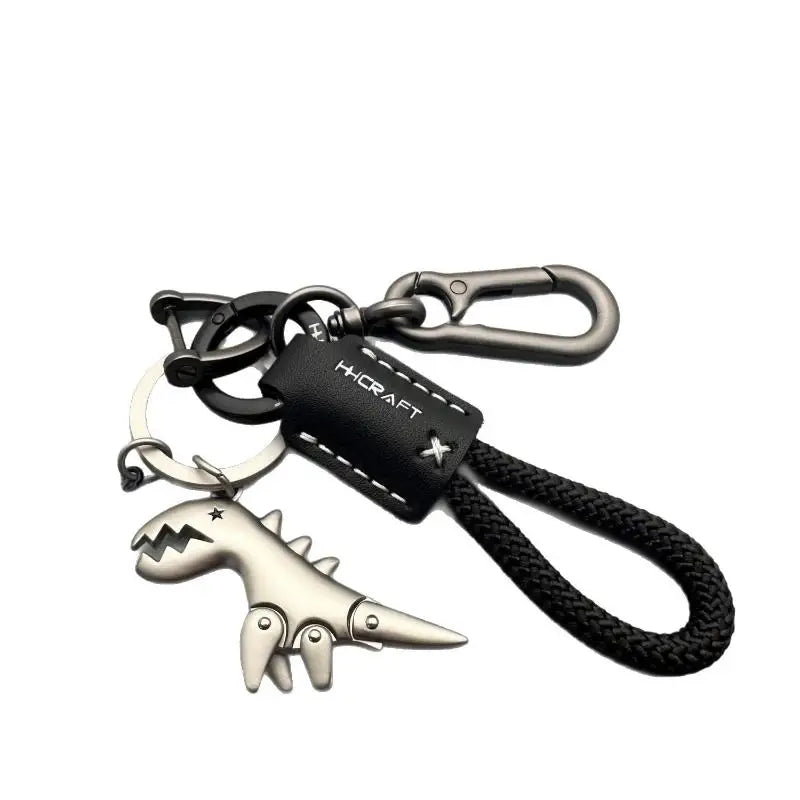 Motorcycle Decoration Accessories Little Dinosaur Car Keychain Single Leather Woven Rope Metal Keychain Handbag Pendant