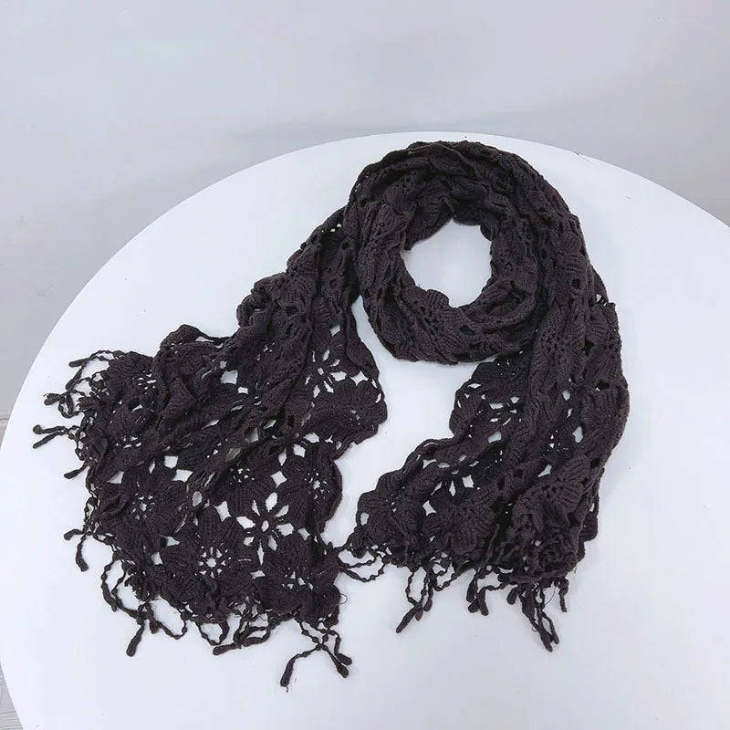 Lace Crocheted Knitted Shawl Women Fashion Ivory Solid Cotton Lace Scarf 40*190cm
