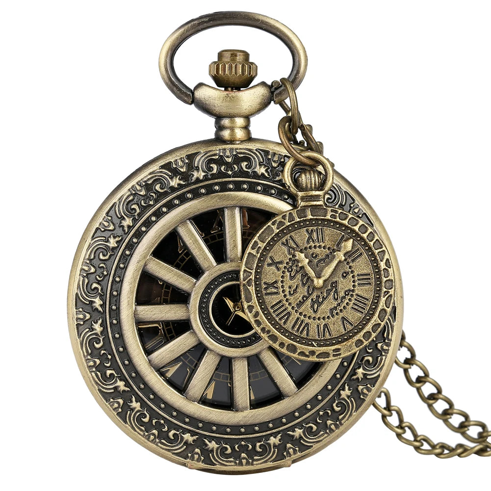 Charm Bronze Quartz Necklace Watch Men Women Roman Numerals Pendant Accessory Vintage Fashion Antique Pocket Clock Gifts