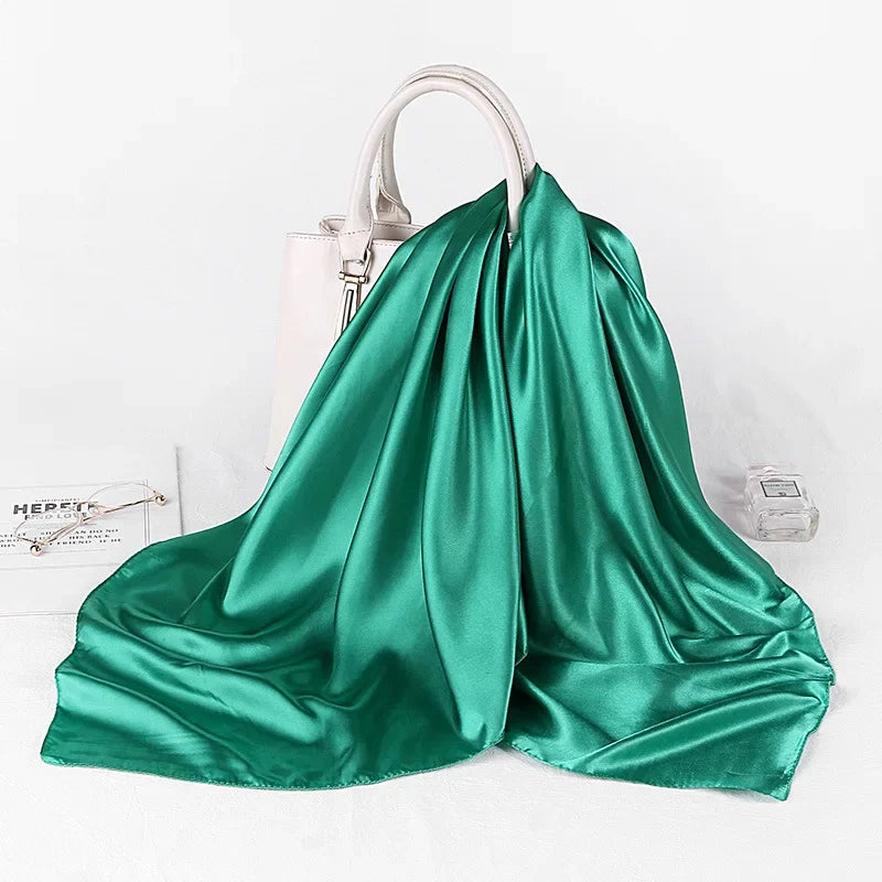 Fashion Hijab Scarves For Women Silk Satin Hair Scarf Female Solid Colors Kerchief 90*90cm Square Shawls Neck Scarfs For Ladies