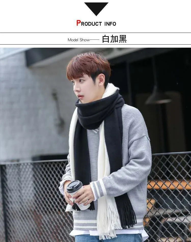 Fashion Classic Men Scarf Korean Version Warm Knitted Thick Thermal Simple Solid Muffler Winter Long Soft Windproof Scarves Male