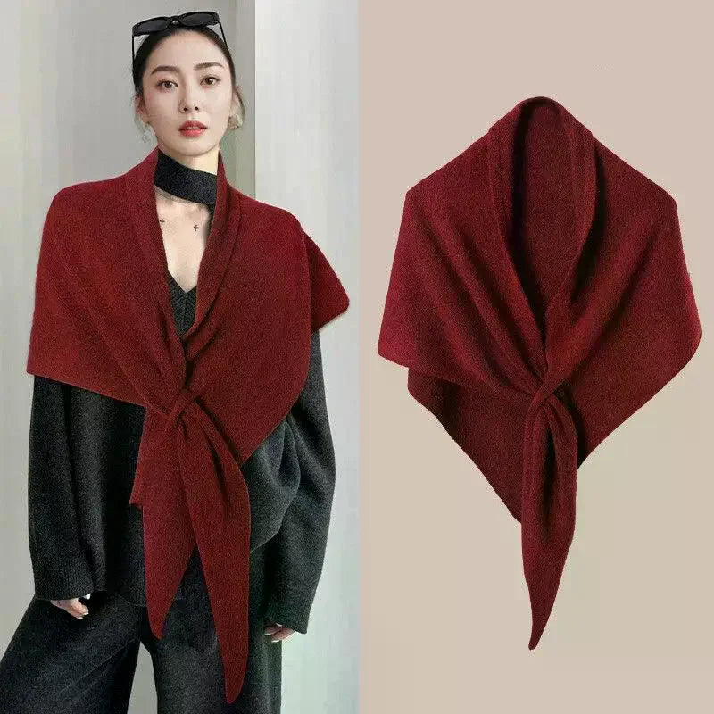 Winter Women Shawl Wraps Cardigan Cape Wool Blend Triangle Shawl Scarf Thickened With Knitted Warm Shoulder